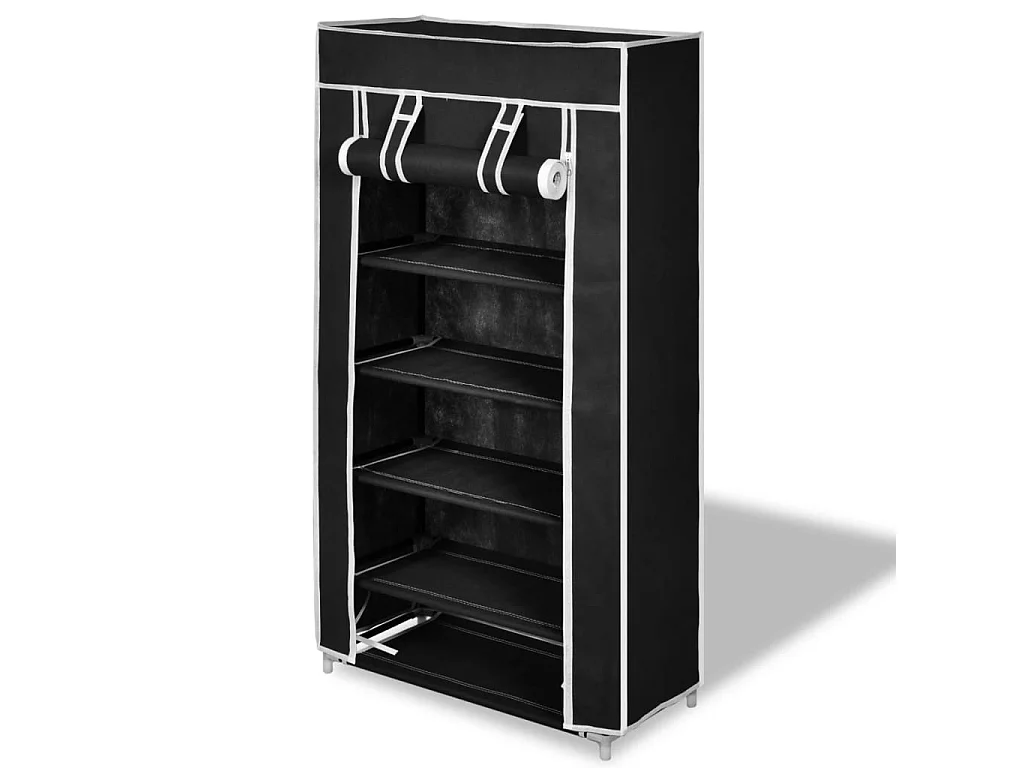 Sapateira com tampa 58 x 28 x 106 cm Tecido Preto