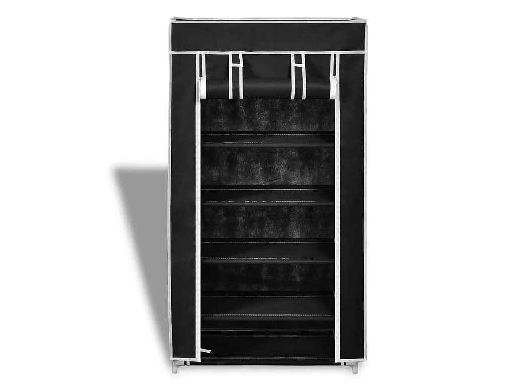 Sapateira com tampa 58 x 28 x 106 cm Tecido Preto