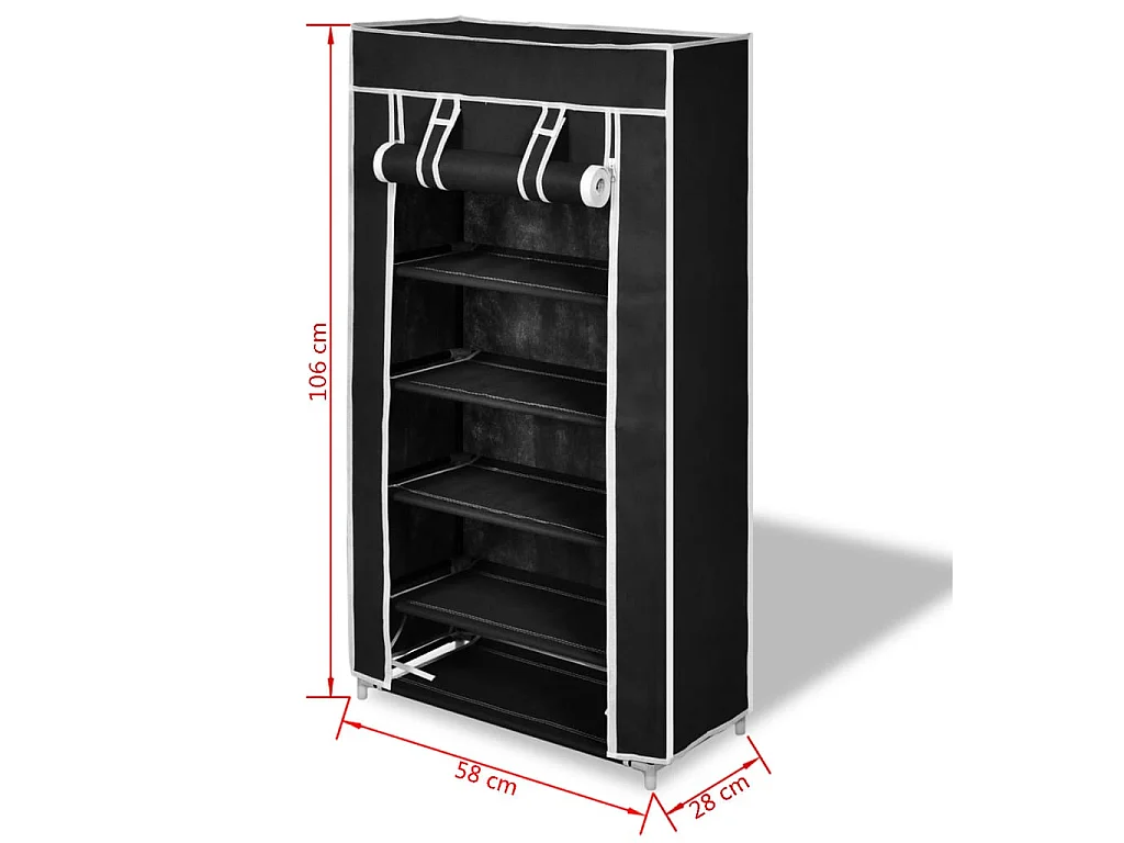 Sapateira com tampa 58 x 28 x 106 cm Tecido Preto