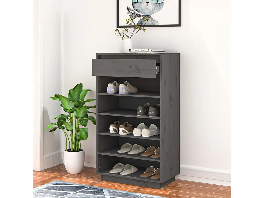 Scarpiera Grigia 60x34x105 cm Legno di pino massiccio