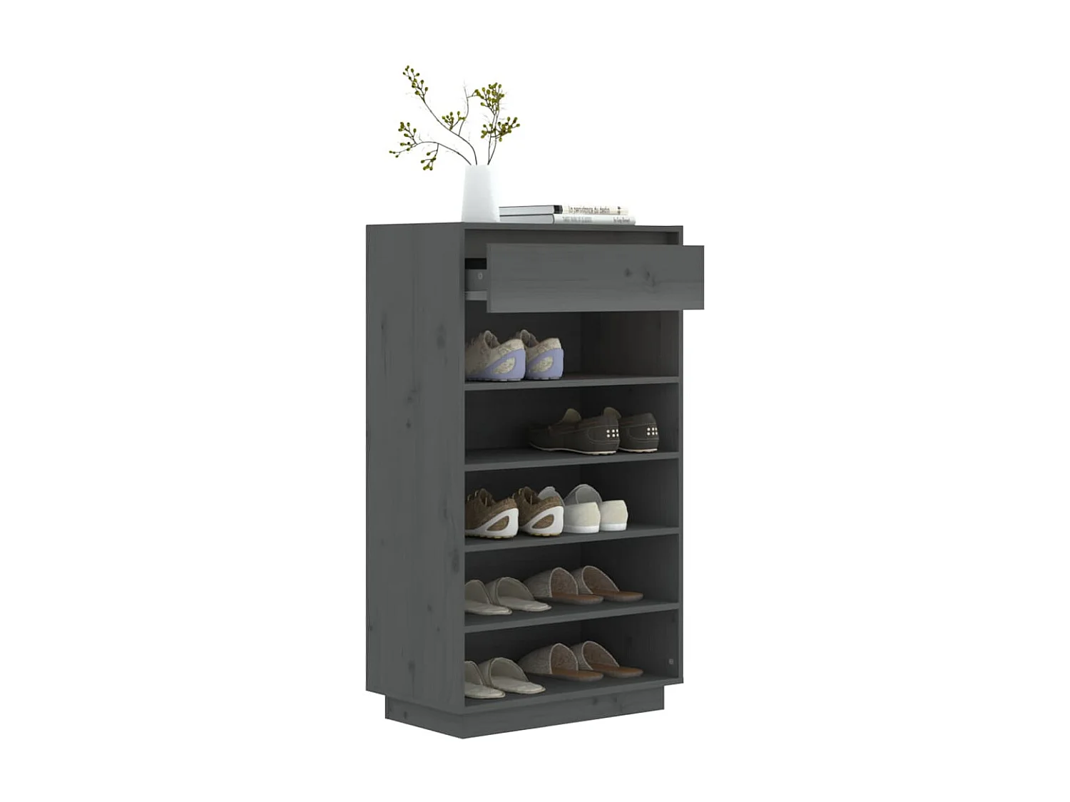 Scarpiera Grigia 60x34x105 cm Legno di pino massiccio