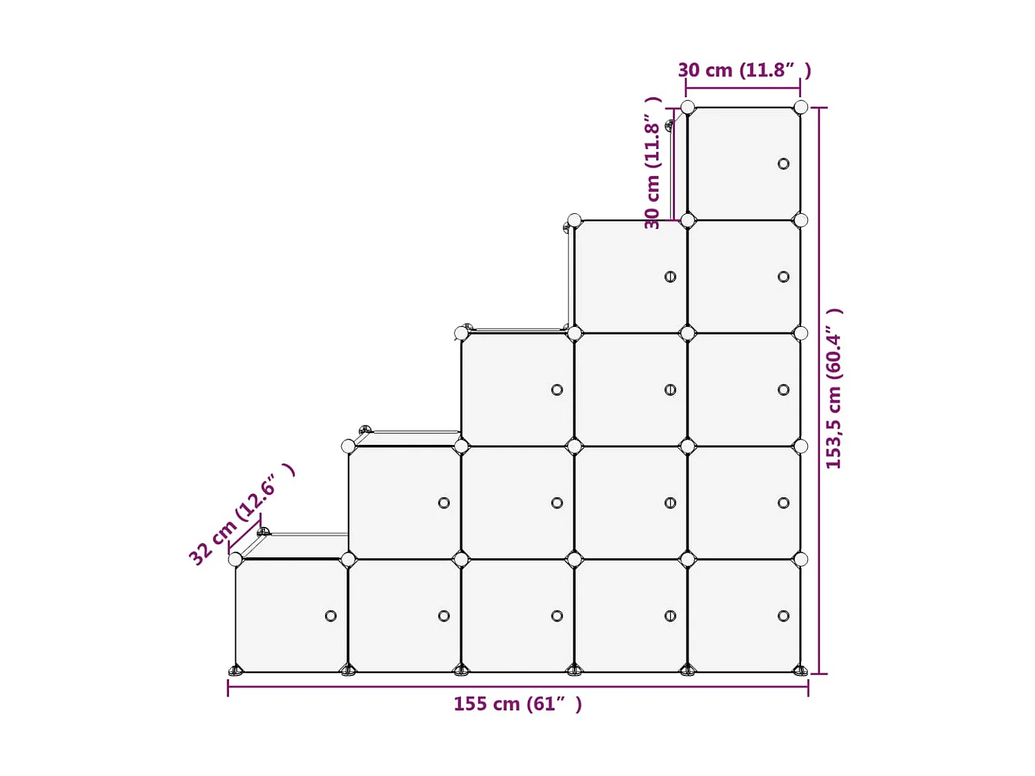 Cubos de armazenamento 15 unidades com portas PP transparente