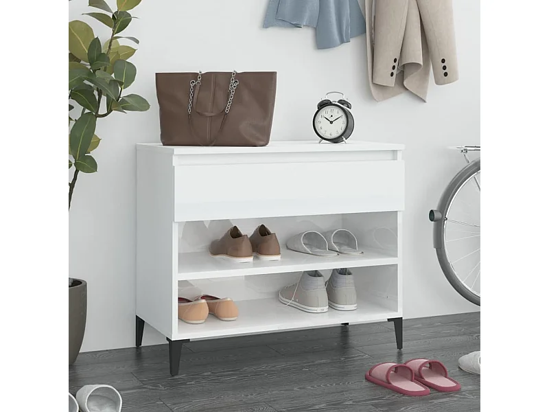 Armoire à chaussure Blanc brillant 70x36x60 cm Bois ingénierie