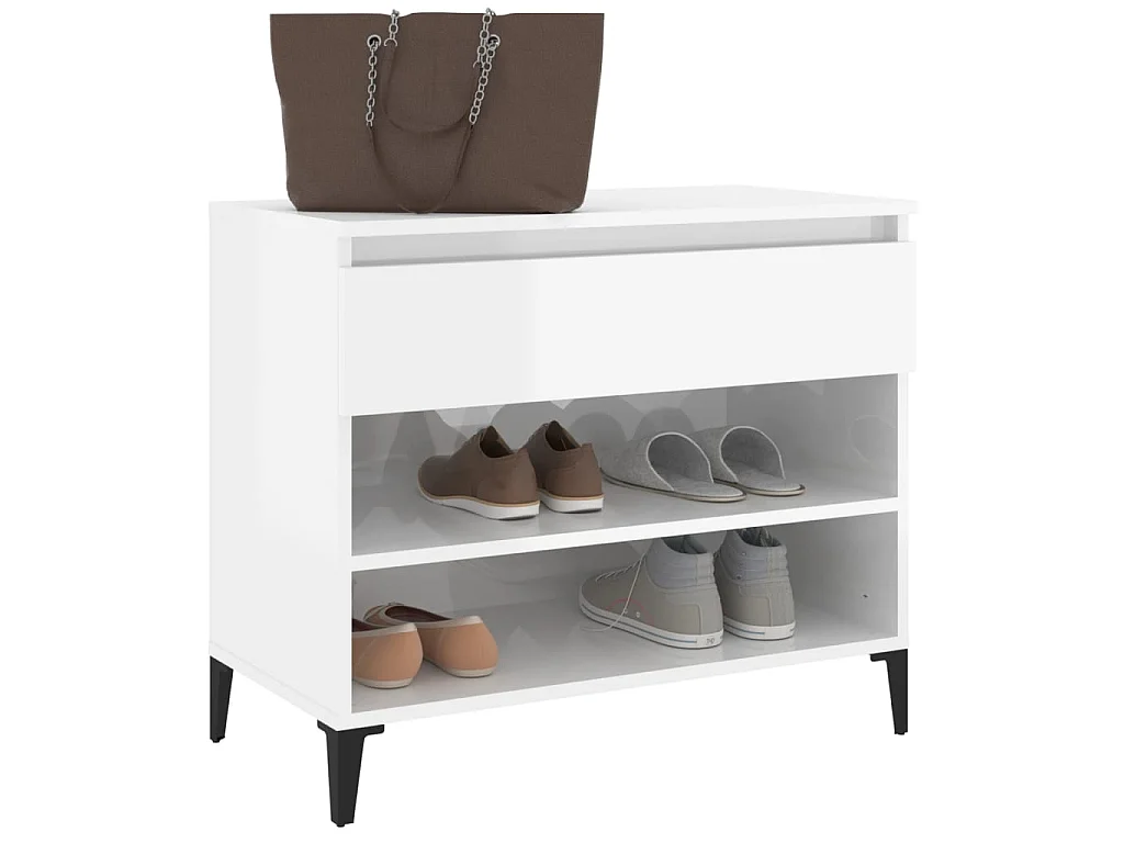 Sapateira branco brilhante 70x36x60 cm Madeira trabalhada