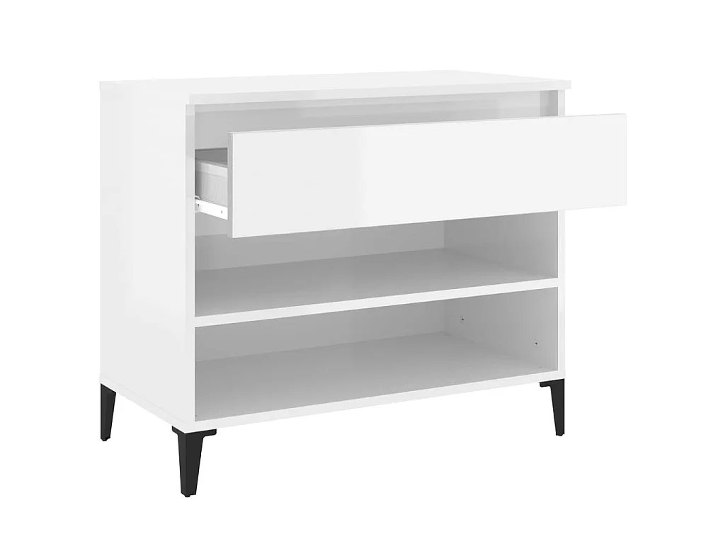 Sapateira branco brilhante 70x36x60 cm Madeira trabalhada