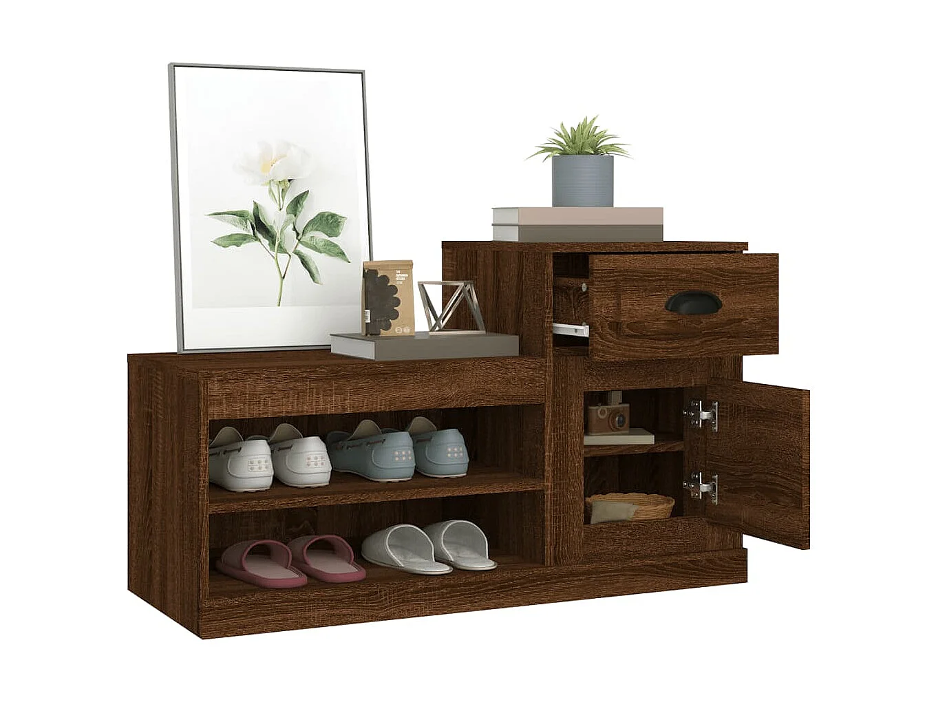 Armoire à chaussures chêne marron 100x42x60cm bois d'ingénierie