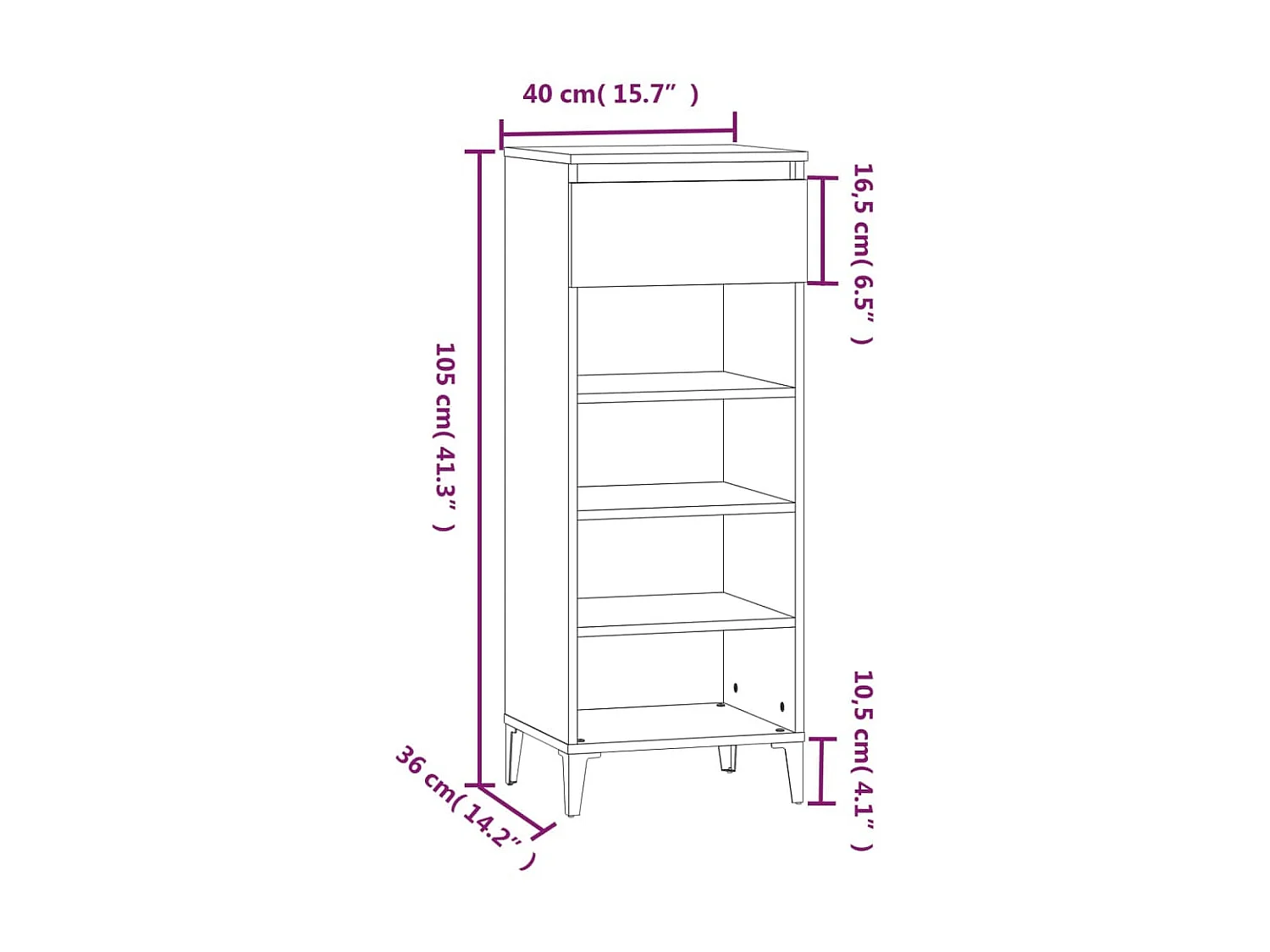 schoenenrek Zwart 40x36x105 cm Bewerkt hout