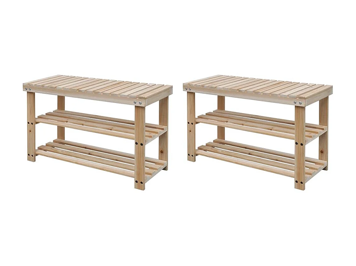 étagère à chaussures 2 en 1 avec dessus banc 2 pcs Bois massif
