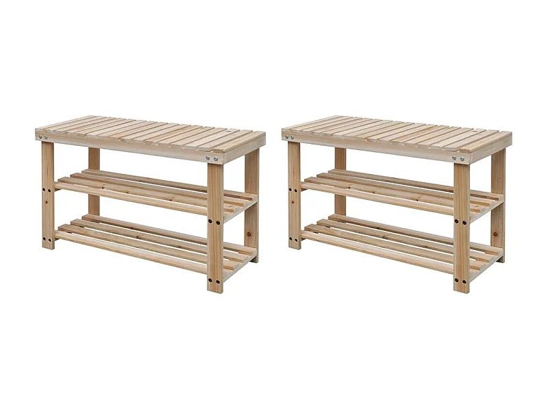 étagère à chaussures 2 en 1 avec dessus banc 2 pcs Bois massif