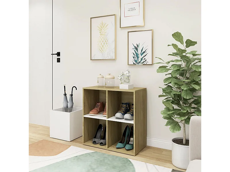 Schuhschrank Weiß und Eiche 105x35,5x70 cm Spanplatte