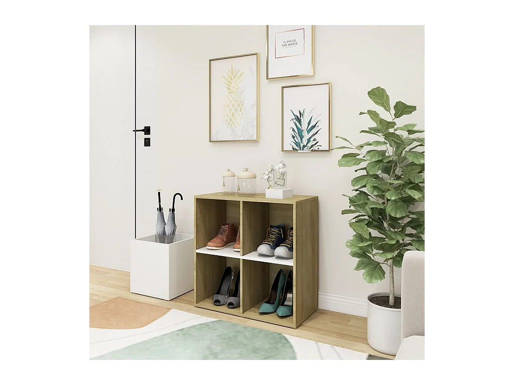 Armoire à chaussures Blanc et chêne 105x35,5x70 cm Aggloméré