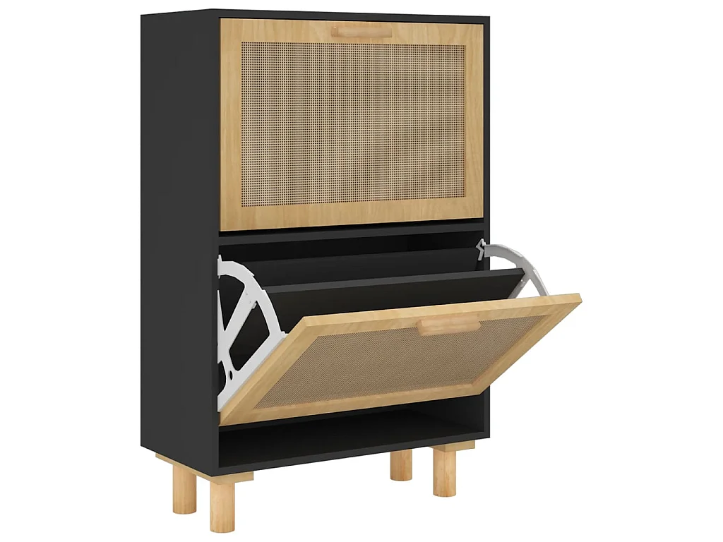 Sapateira Preto 52x25x80 cm Madeira trabalhada/rattan