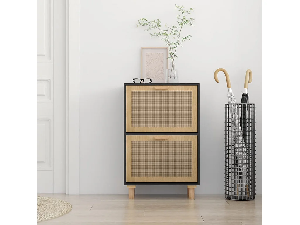 Sapateira Preto 52x25x80 cm Madeira trabalhada/rattan