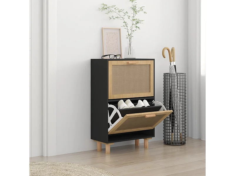 Schoenenkast Zwart 52x25x80 cm Bewerkt hout/rotan