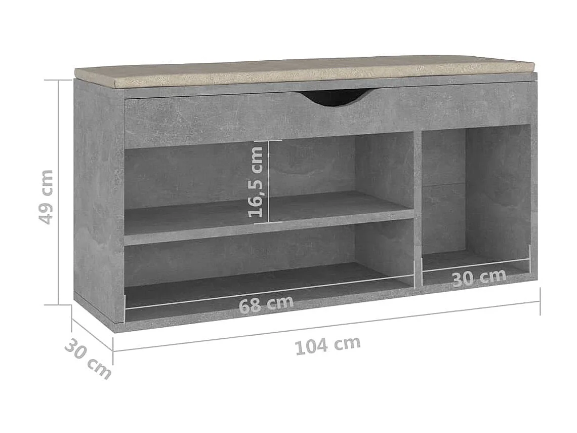 Banco de sapatos com almofada Cinza concreto 104x30x49cm Aglomerado