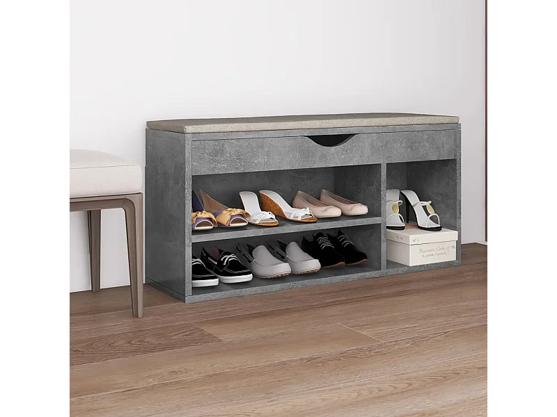 Panca per scarpe con cuscino Grigio cemento 104x30x49 cm Truciolare