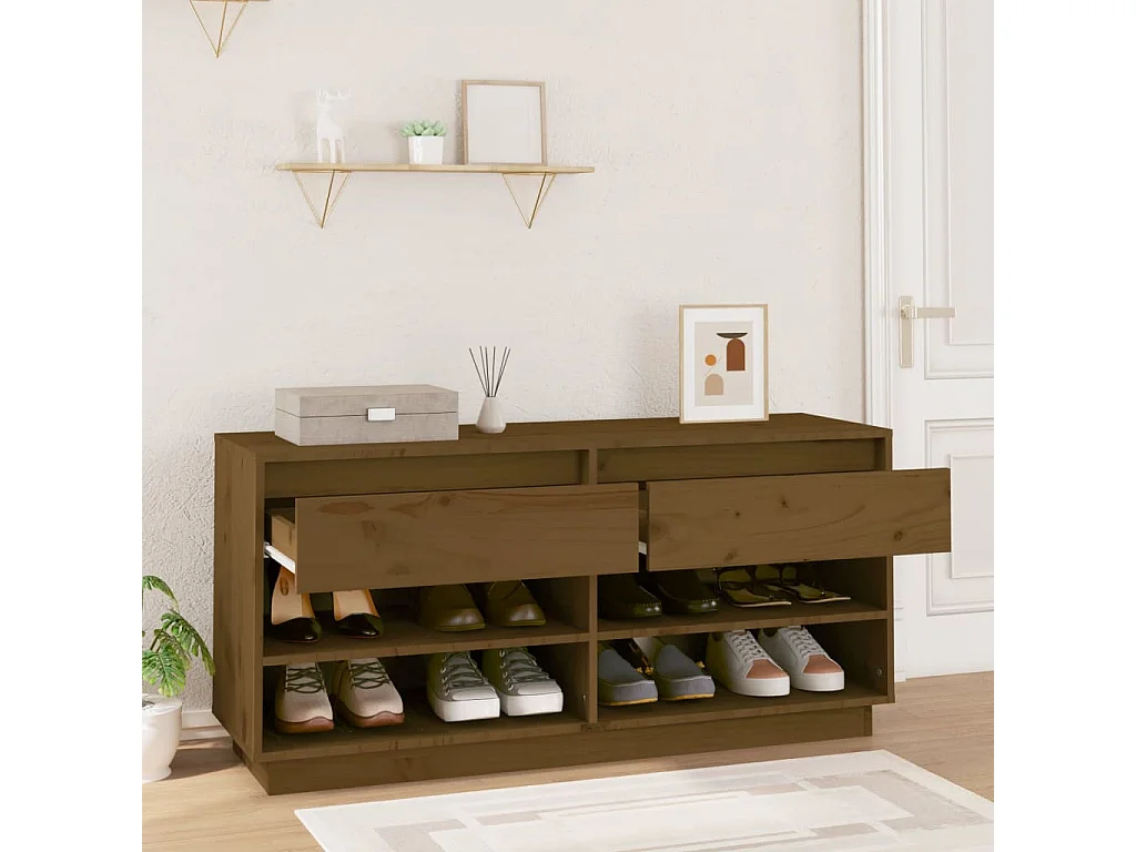 Scarpiera Marrone miele 110x34x52 cm Legno di pino massiccio