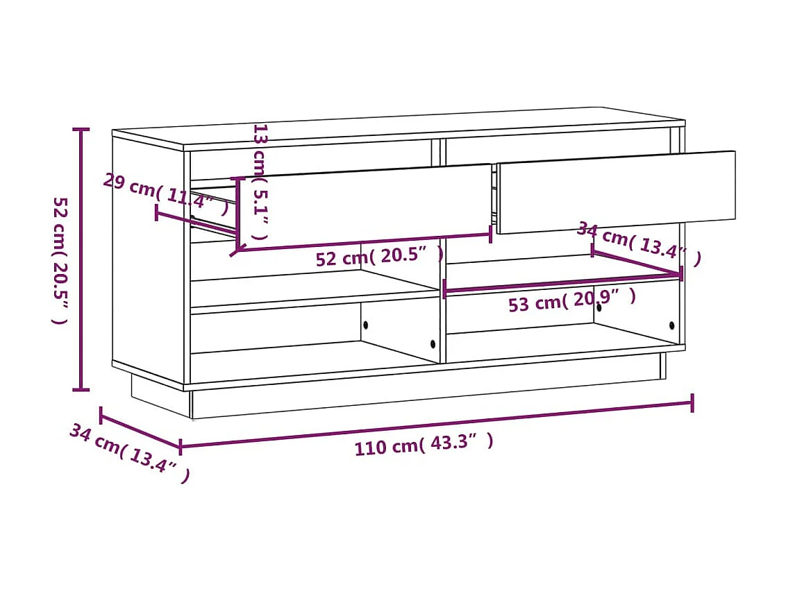 Schoenenkast Honingbruin 110x34x52cm Massief grenenhout