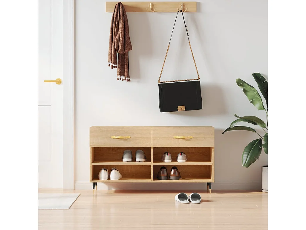 Banc à chaussures chêne sonoma 102x35x55 cm bois d'ingénierie