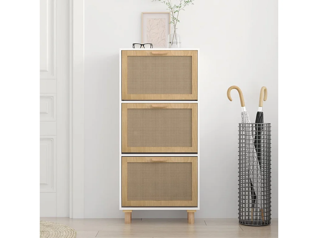Sapateira Branco 52x25x115 cm Madeira trabalhada/rattan