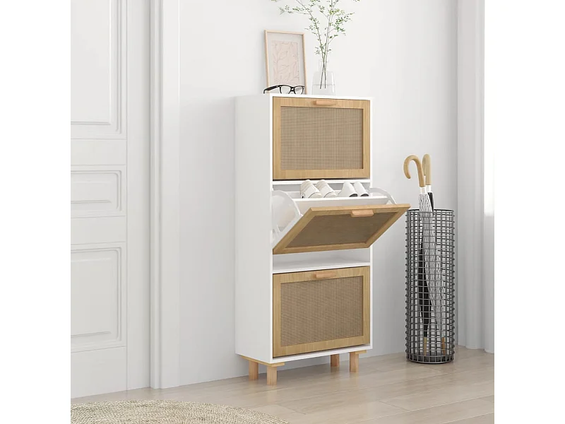 Armoire à chaussures Blanc 52x25x115 cm Bois d'ingénierie/rotin