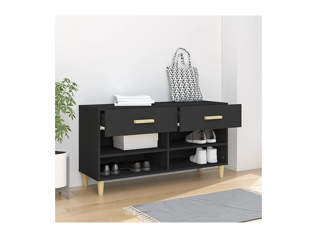 Schoenenkast Zwart 102x35x55 cm Bewerkt hout