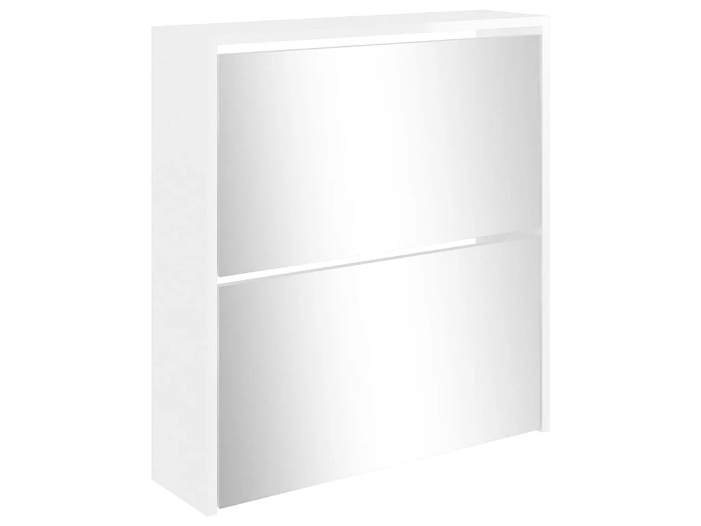 Schoenenkast met spiegel 2 niveaus Glanzend wit 63x17x67cm