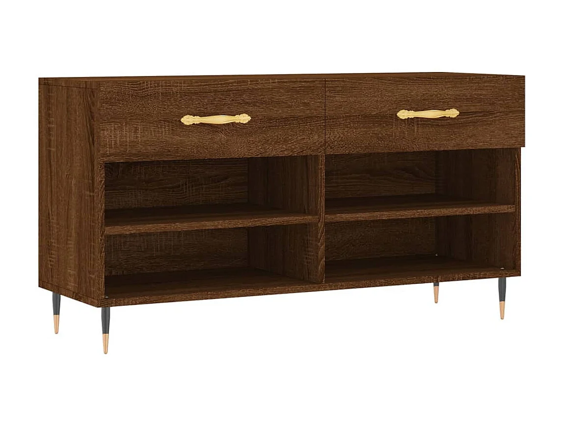 Schuhbank aus brauner Eiche, 102 x 35 x 55 cm, Holzwerkstoff