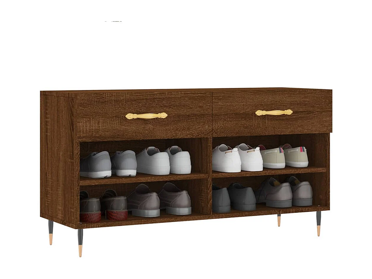 Schuhbank aus brauner Eiche, 102 x 35 x 55 cm, Holzwerkstoff