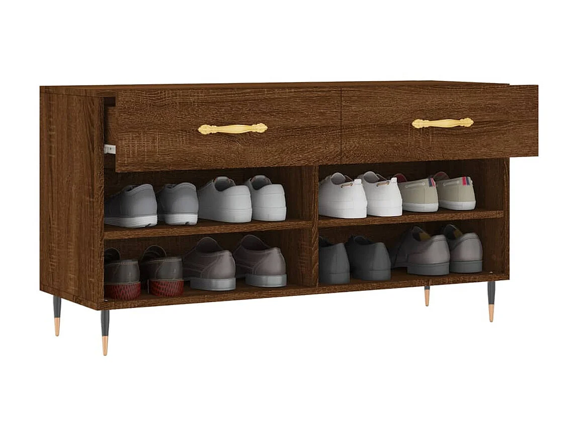 Schuhbank aus brauner Eiche, 102 x 35 x 55 cm, Holzwerkstoff