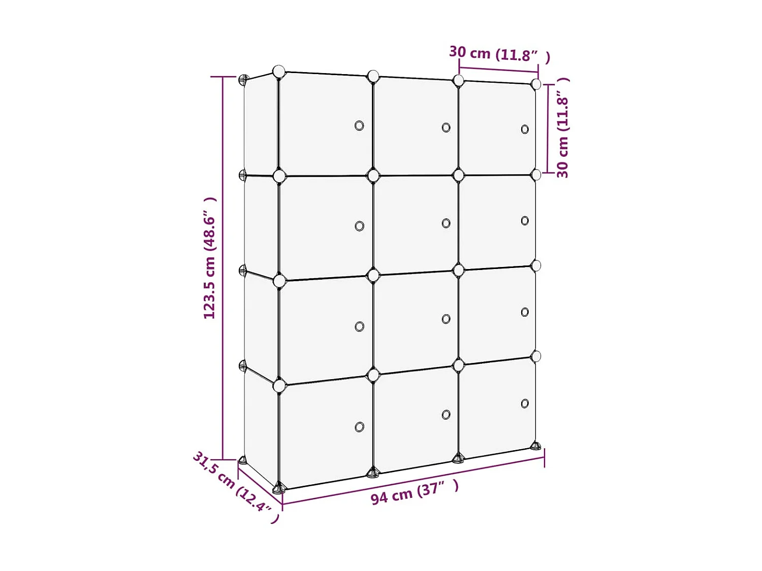 Cubes de rangement 12 pcs avec portes Transparent PP