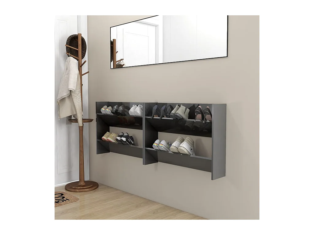 Armoires à chaussures murales 2 pcs Gris brillant 80x18x60 cm