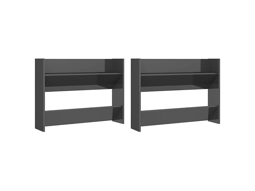 Wandmontierte Schuhschränke 2 Stk. Glanzgrau 80x18x60 cm