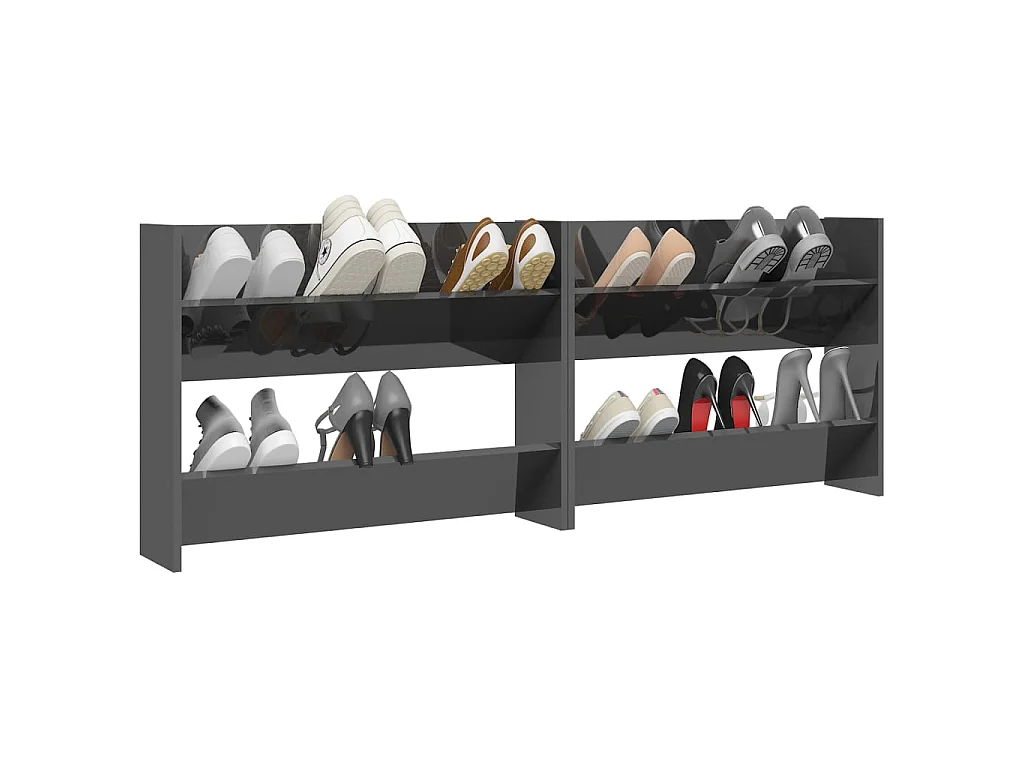Wandmontierte Schuhschränke 2 Stk. Glanzgrau 80x18x60 cm