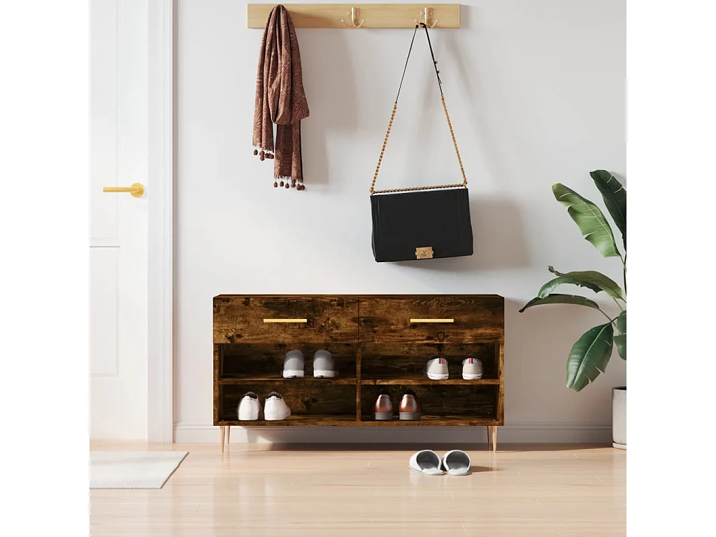Banc à chaussures chêne fumé 102x35x55 cm bois d'ingénierie
