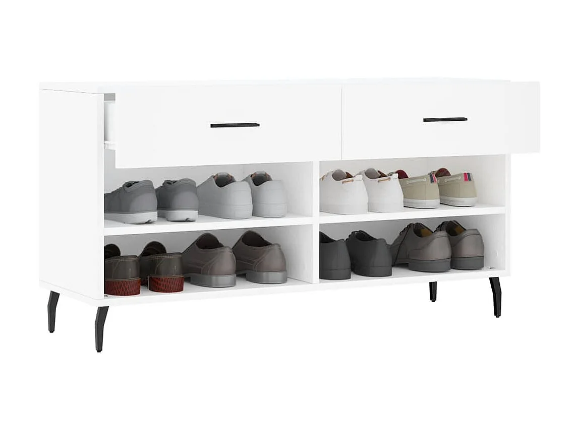 Banco de sapatos branco 102x35x55 cm madeira trabalhada