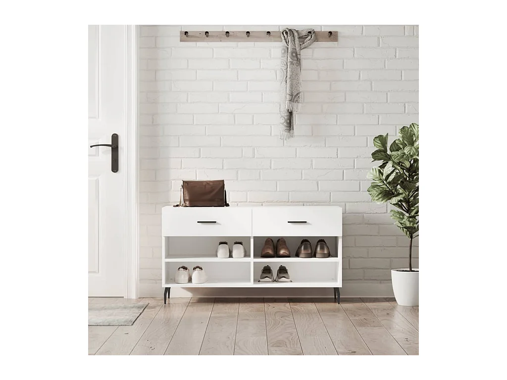 Banc à chaussures blanc 102x35x55 cm bois d'ingénierie