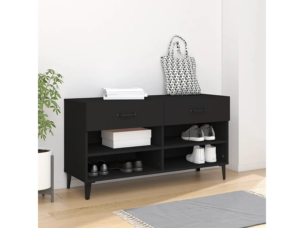 Schoenenkast Zwart 102x35x55 cm Bewerkt hout