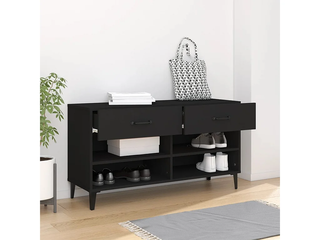 Schoenenkast Zwart 102x35x55 cm Bewerkt hout