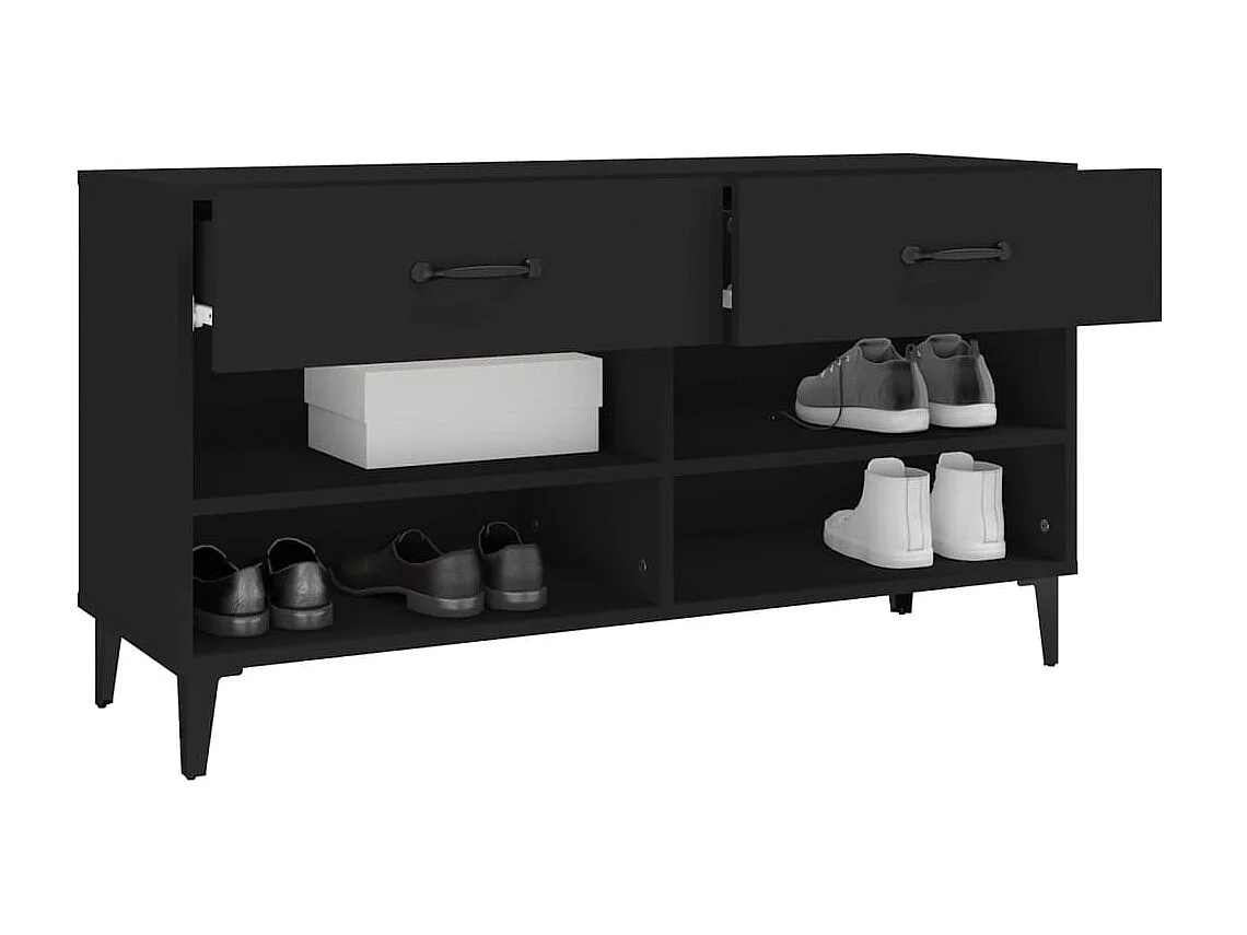 Schoenenkast Zwart 102x35x55 cm Bewerkt hout