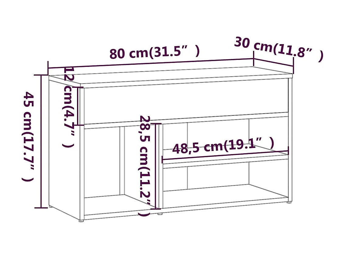 Sonoma schoenenbank grijs 80x30x45 cm Bewerkt hout