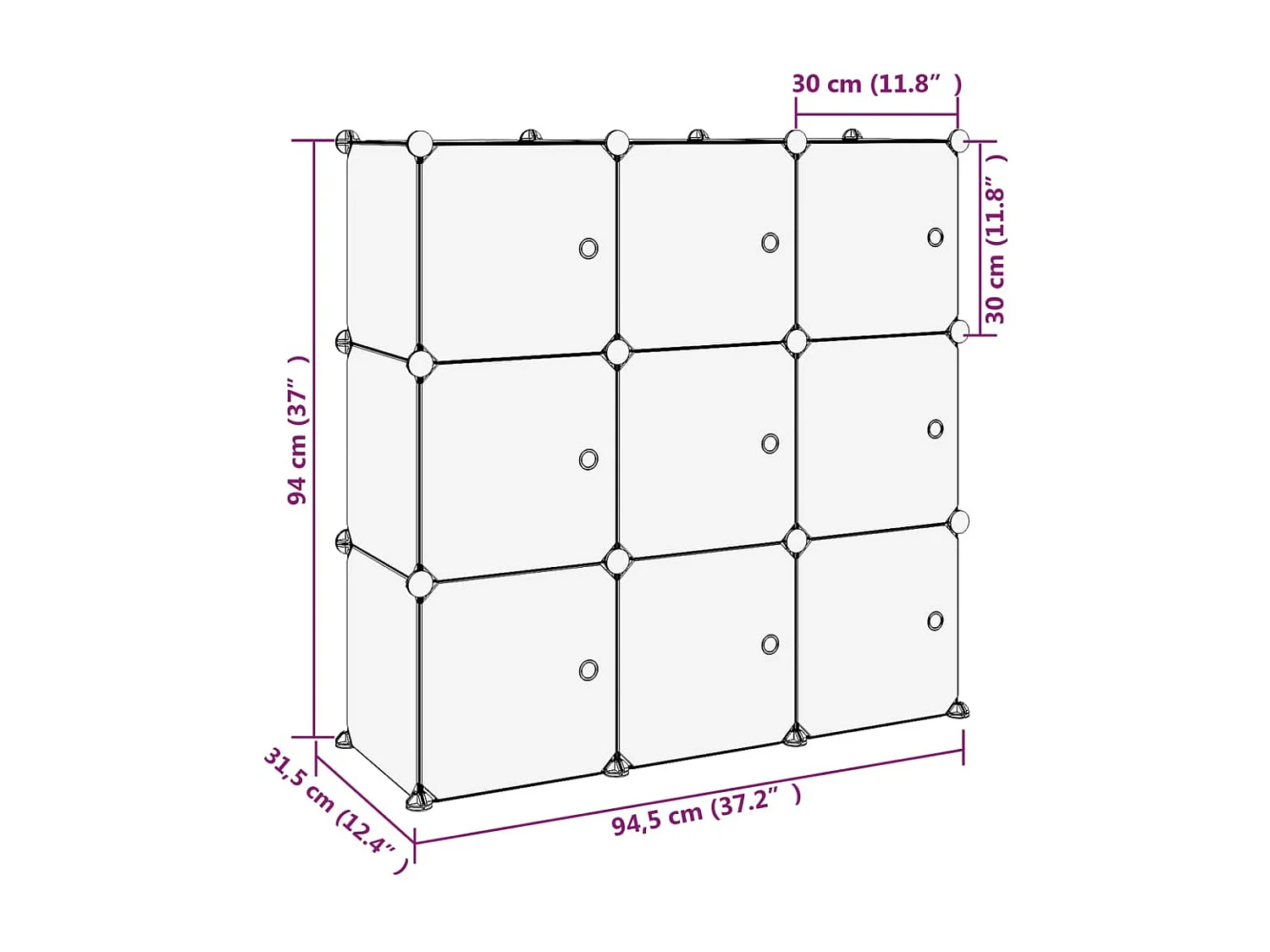 Cubes de rangement 9 pcs avec portes Transparent PP