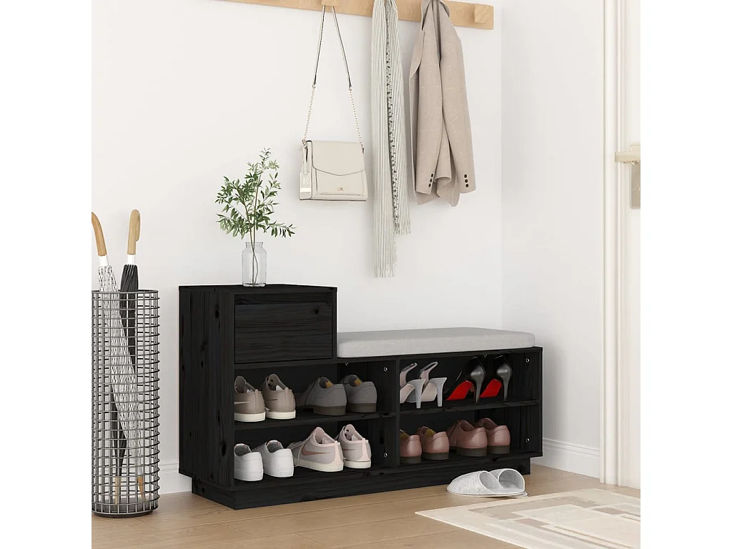 Armoire à chaussures Noir 110x34x61 cm Bois de pin massif