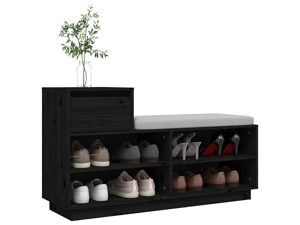 Armoire à chaussures Noir 110x34x61 cm Bois de pin massif
