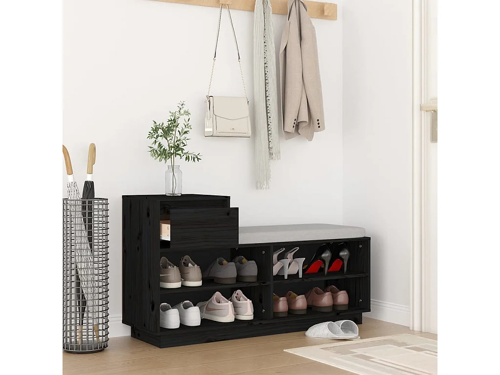 Schoenenkast Zwart 110x34x61 cm Massief grenenhout