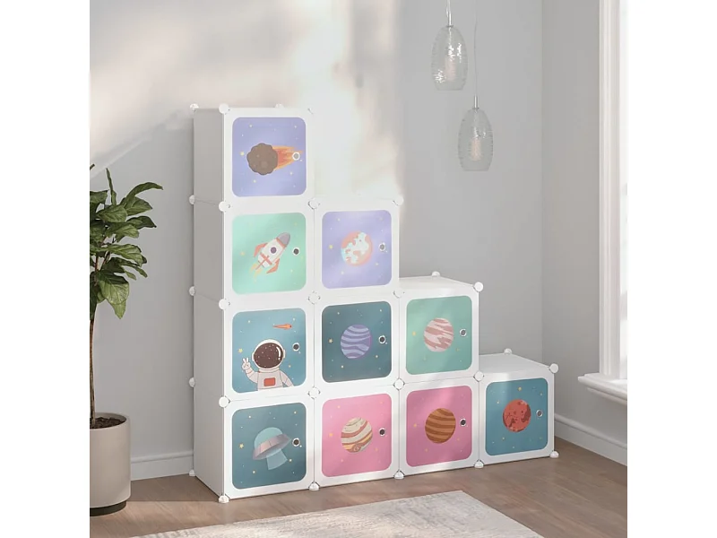 Armoire de rangement pour enfants avec 10 cubes Blanc PP