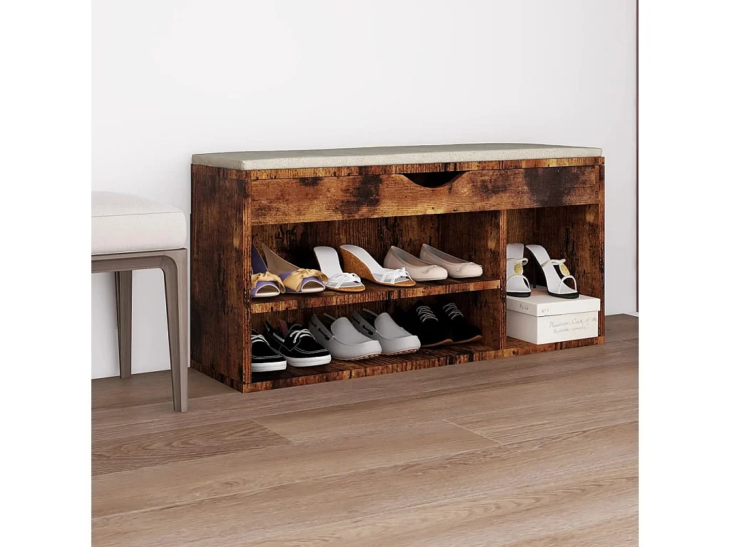 Banco para sapatos com almofada Carvalho fumado 104x30x49cm Aglomerado