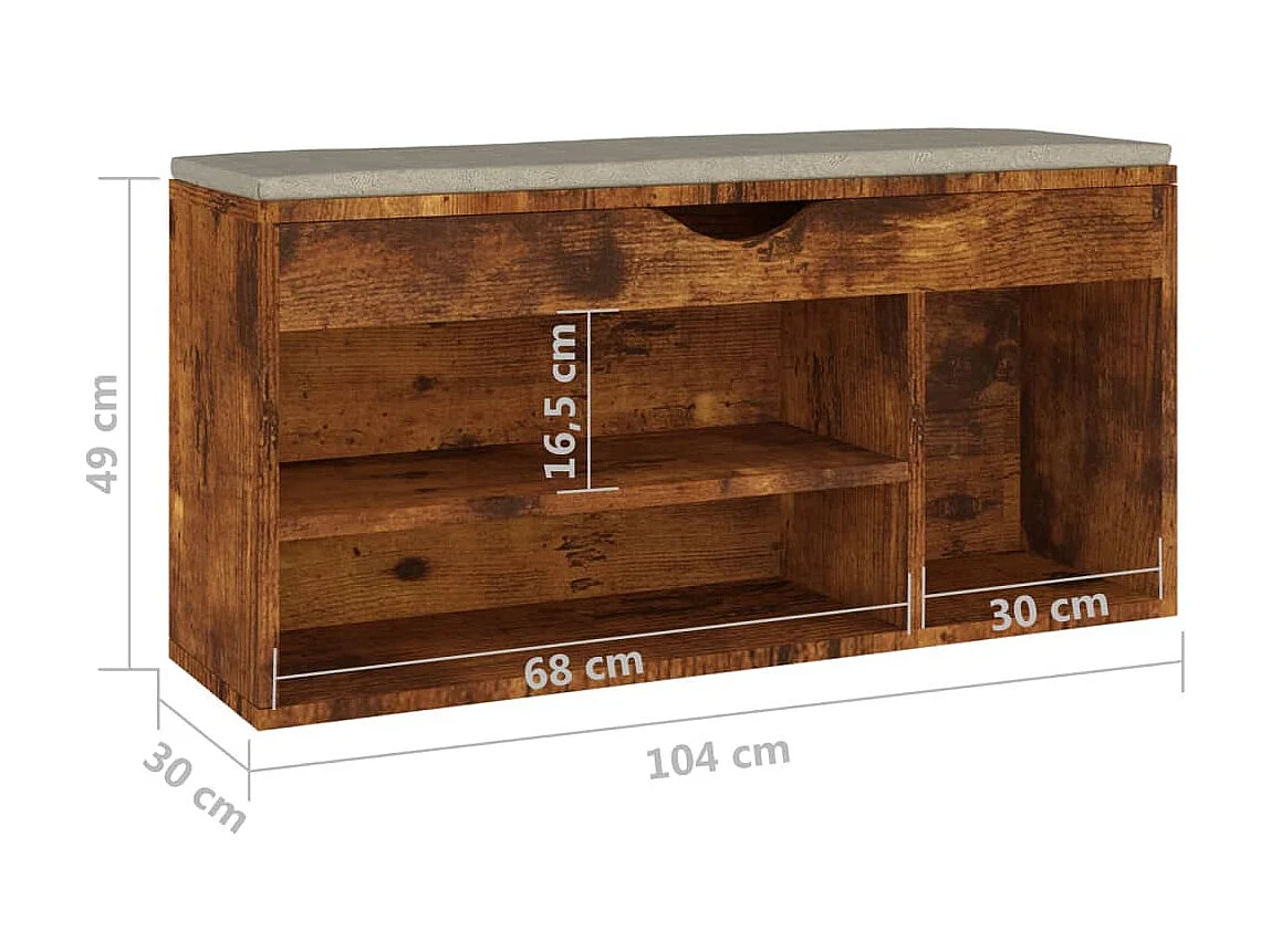 Banco para sapatos com almofada Carvalho fumado 104x30x49cm Aglomerado