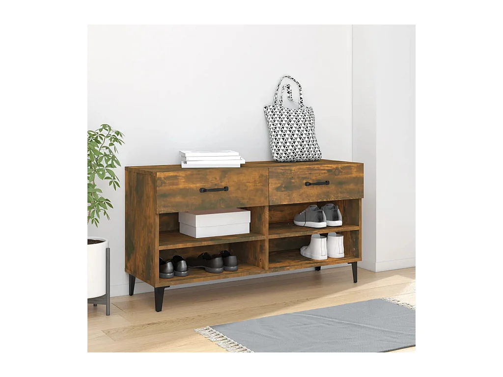 Schoenenkast Gerookt eiken 102x35x55 cm Bewerkt hout
