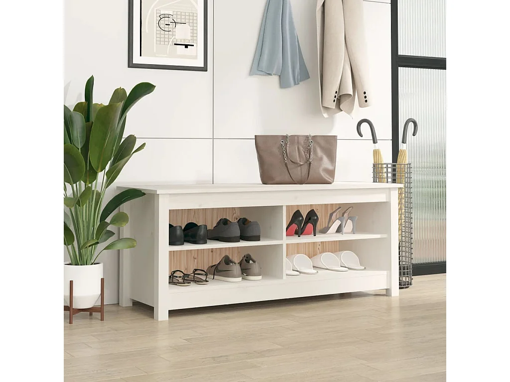 Banco para sapatos Branco 110x38x45,5 cm Madeira maciça de pinho